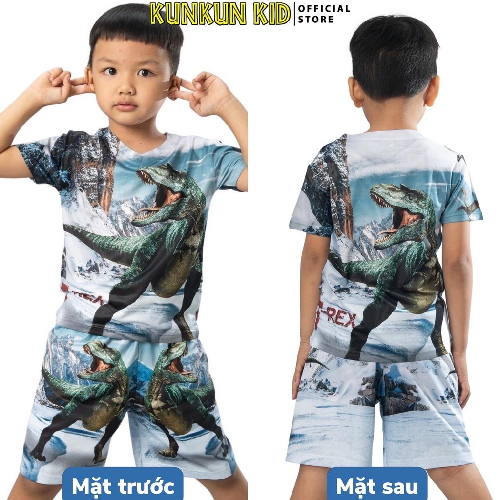 Đồ bộ bé trai Thun lạnh in hình khủng long t-rex Kunkun Kid TP294 size đại cho trẻ em từ 10kg - 40kg