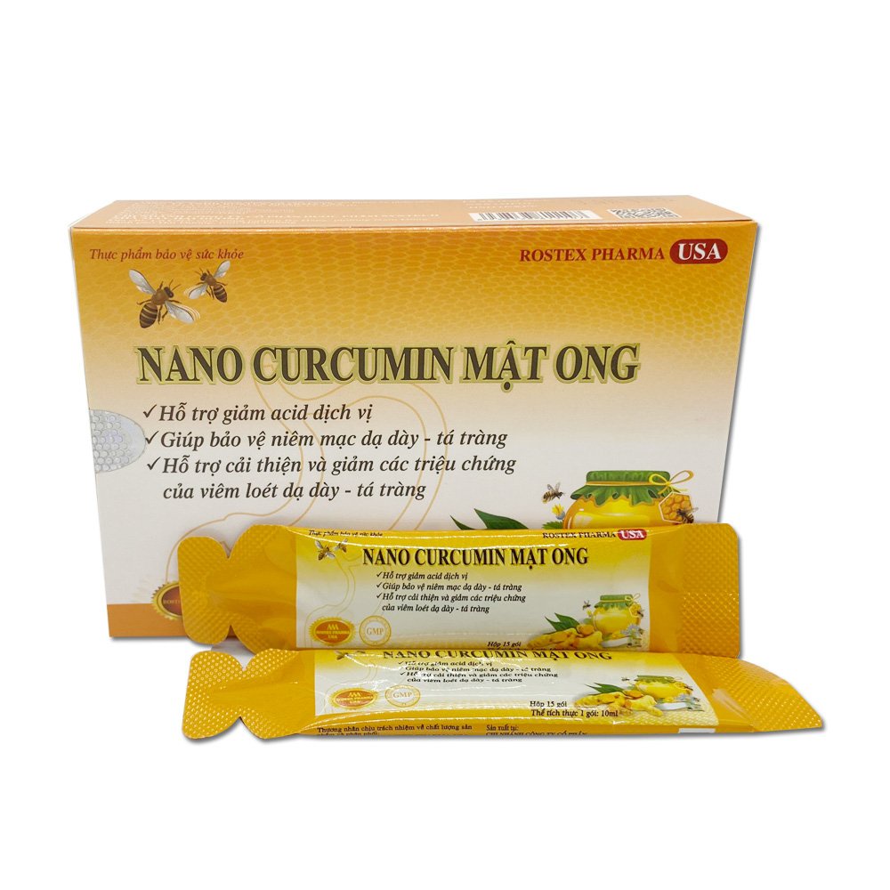 Nano Curcumin mật ong giúp bảo vệ dạ dày, giảm viêm loét dạ dày tá tràng - Hộp 15 gói