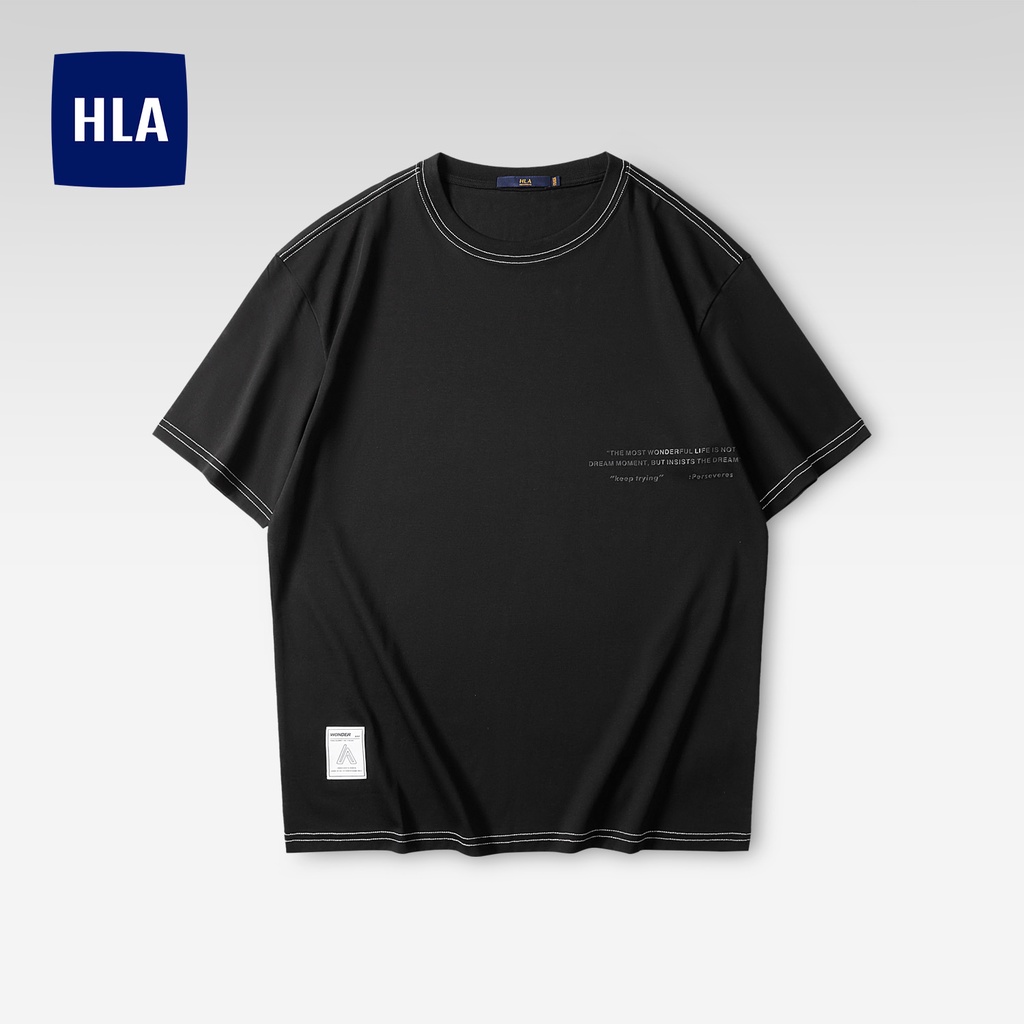 HLA - Áo thun nam ngắn tay phối viền phong cách Fashionable design youthful cotton black T-shirt