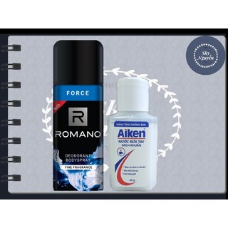 XỊT KHỬ MÙI ROMANO XANH  150ML KÈM CHAI AIKEN 60G.