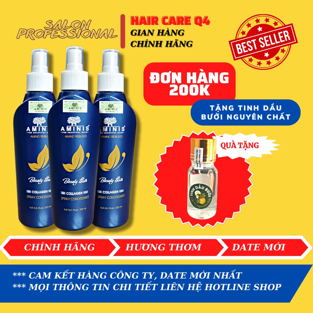 Xịt Dưỡng Tóc Collagen Aminis Hàng Chính Hãng 220ml Date Mới Nhất - Hair Care Q4