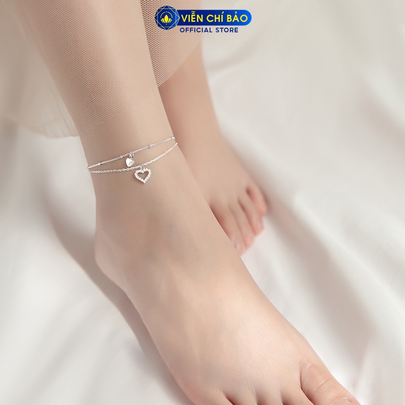 Lắc chân bạc nữ tim đá 2 tầng chất liệu bạc Ý 925 thời trang phụ kiện trang sức Viễn Chí Bảo L200089