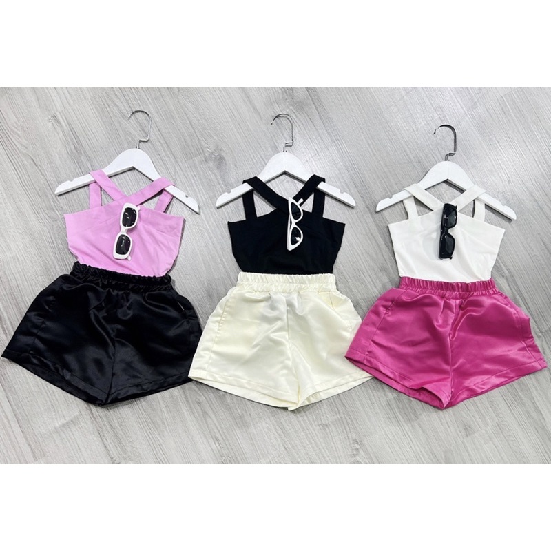 Áo bé gái 2 dây chéo phối set cực sành điệu siêu cưng giành cho bé 8-28kg