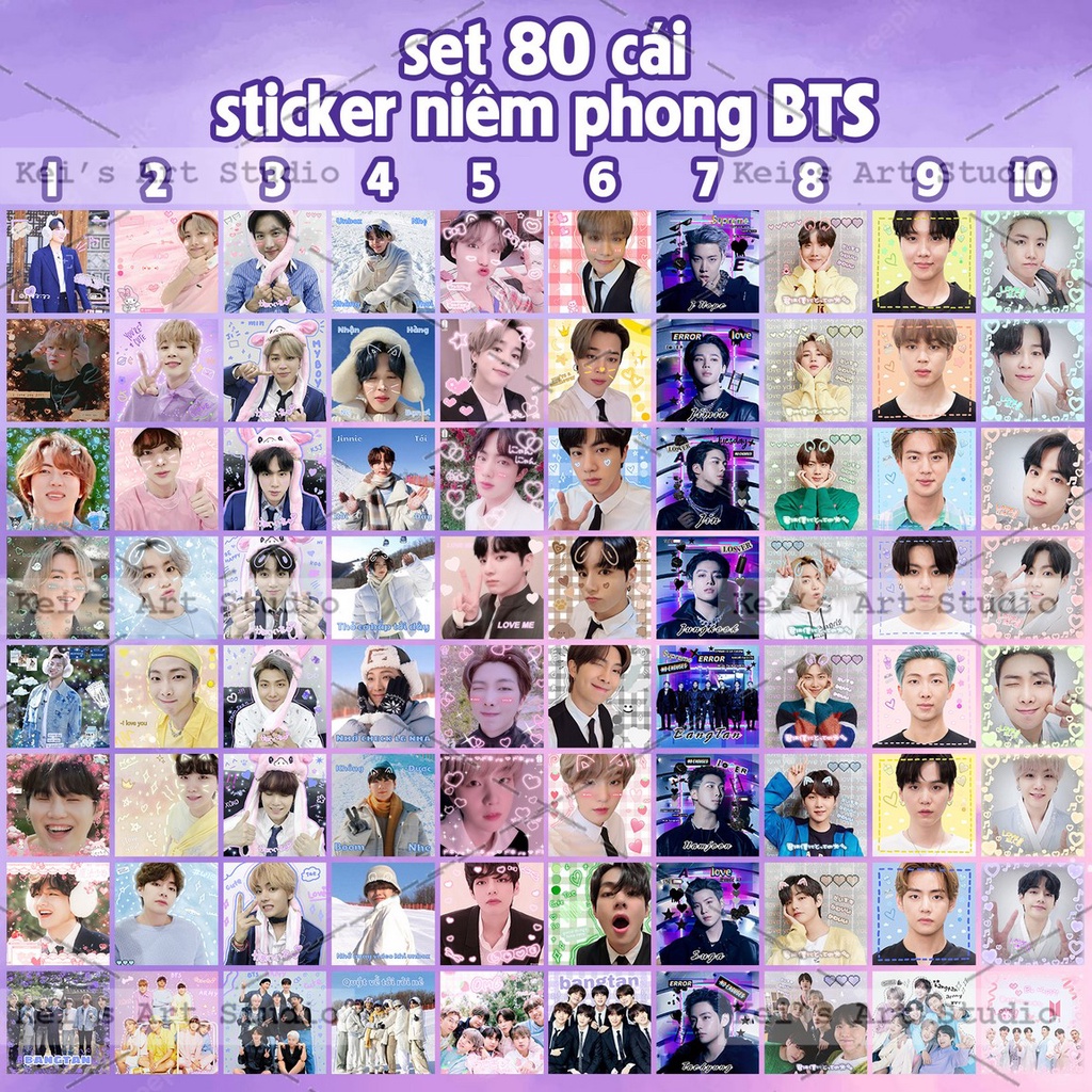 Set 80 cái sticker tem niêm phong BTS size 3,5 - 4cm vuông, cán bóng, cắt rời sẵn