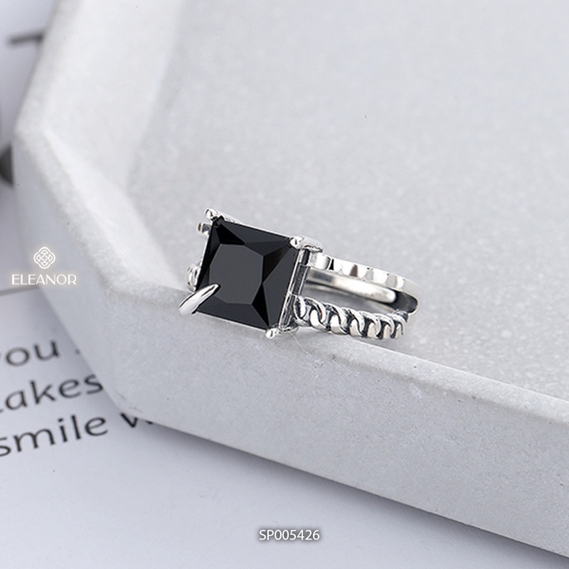 Nhẫn nữ hở bạc 925 Eleanor Accessories viền đan xoắn đính đá vuông phụ kiện trang sức 5426