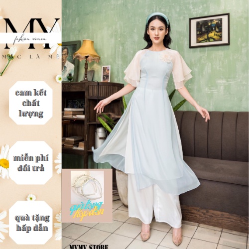 Áo dài cách tân nữ 4 tà ngắn tay dáng ôm chất liệu voan tơ cao cấp MYMY store
