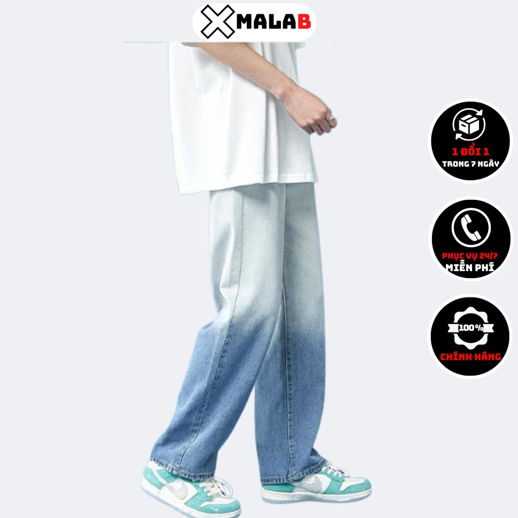 Quần jean nam XMALAB quần baggy wash 2 màu xanh trắng và xám trắng, quần bò ống suông dáng đứng vải jean cao cấp B002