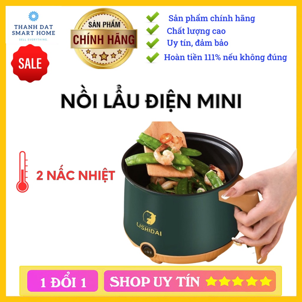 NỒI LẨU ĐIỆN Mini 2 NẤC NHIỆT (Kèm Giá Hấp INOX) Có Tay Cầm Tiện Dụng Cao Cấp