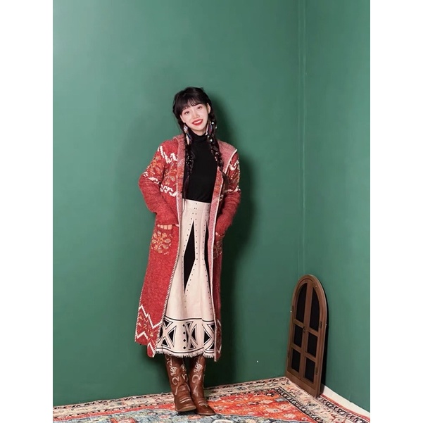 Áo choàng len dài Boho