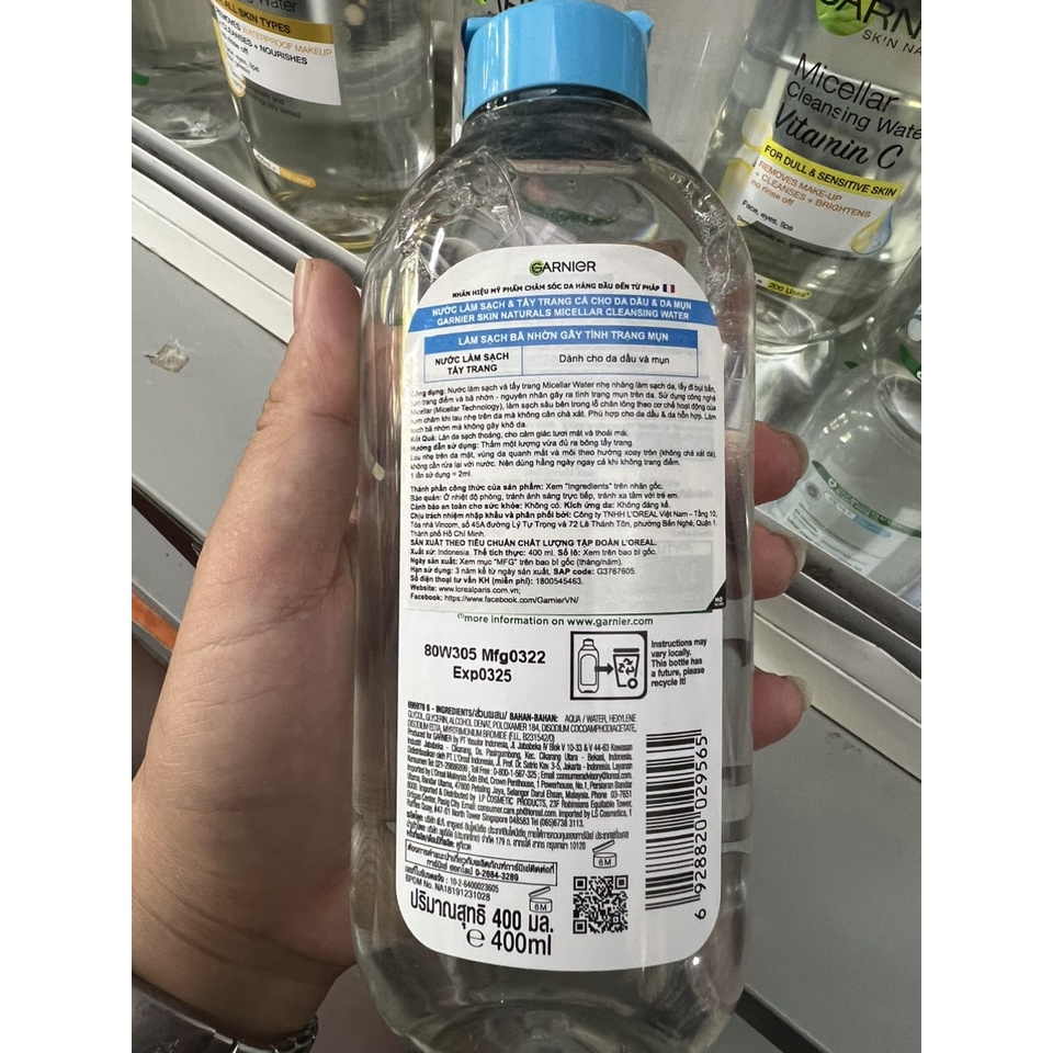 Nước Tẩy Trang Garnier Micellar Cleansing Water Pháp 400ml