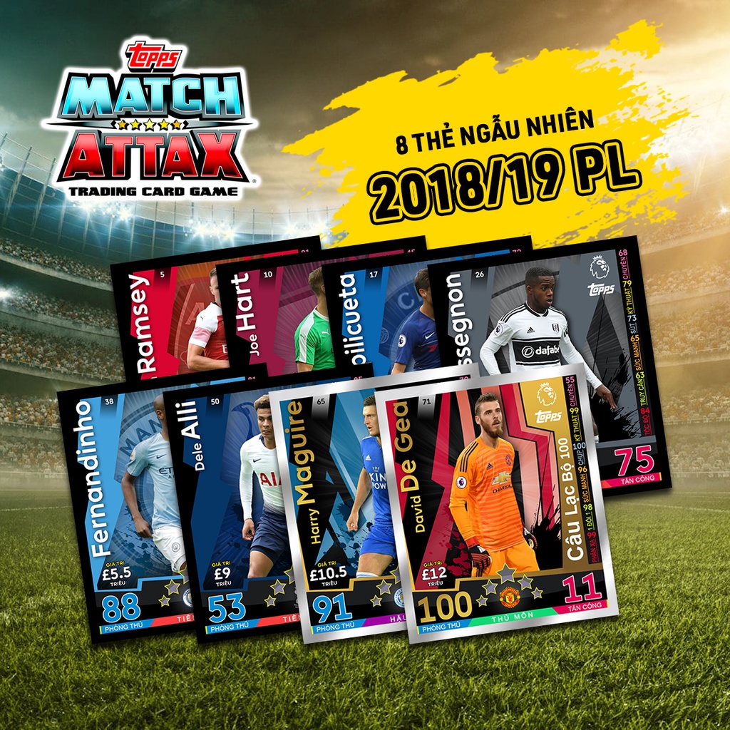 Gói 8 Thẻ Cầu Thủ In Match Attax 2018-19 Ngoại Hạng Anh Ngẫu Nhiên