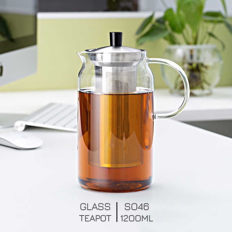 Bình lọc trà thủy tinh lõi Inox 1200ml S046 - Ấm trà thủy tinh có lọc Inox Samahome Shop