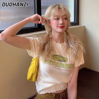 Áo thun nữ DUOHANZI ngắn tay in chữ thời trang Hàn Quốc