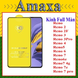 (2 Kính) Cường lực Oppo Reno/ 2/2F/3/3Pro/4/5/6/7/6z/7 4g/7z/7 pro Full Màn Hình (Tặng Giấy lau 1/2) Amaxa