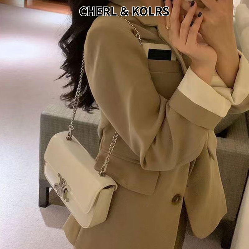 Ck Túi Xách Da PU Màu Trơn Phối Dây Xích Phong Cách retro