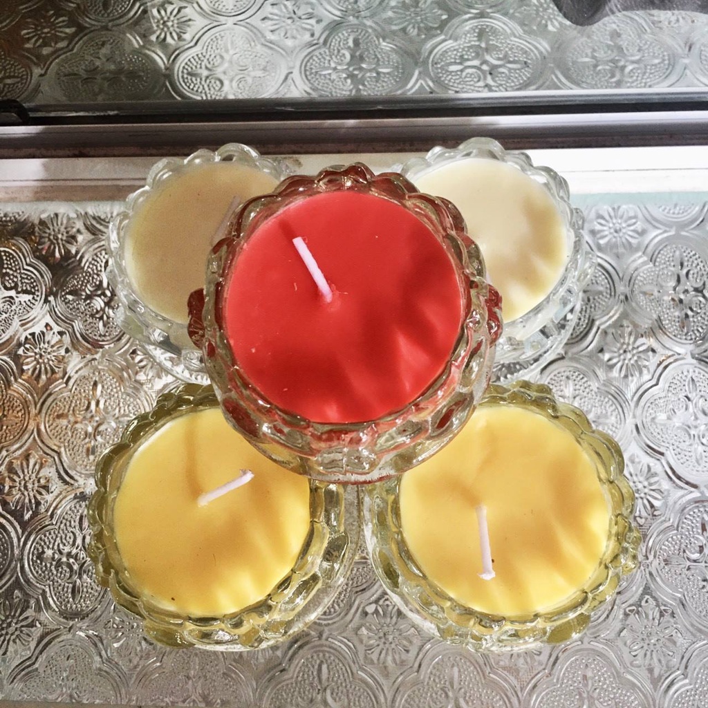 Nến ly BƠ 8h-10h HOA SEN tự nhiên-sáp thủy tinh thơm 3 màu