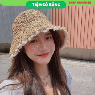 Mũ cói nón cói kiểu dáng Bucket viền ren chống nắng đi biển Trendy mẫu 2022