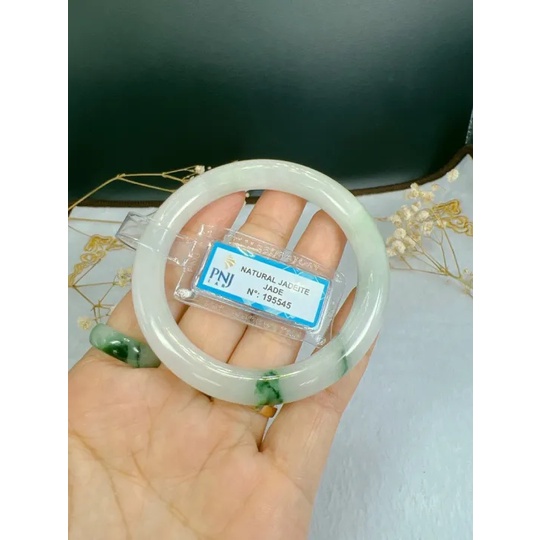 Vòng Tay Đá Cẩm Thach Nguyên Khối Xanh Trắng Chất Lượng Ngọc A+ Giấy kiểm định từ PNJ LAB