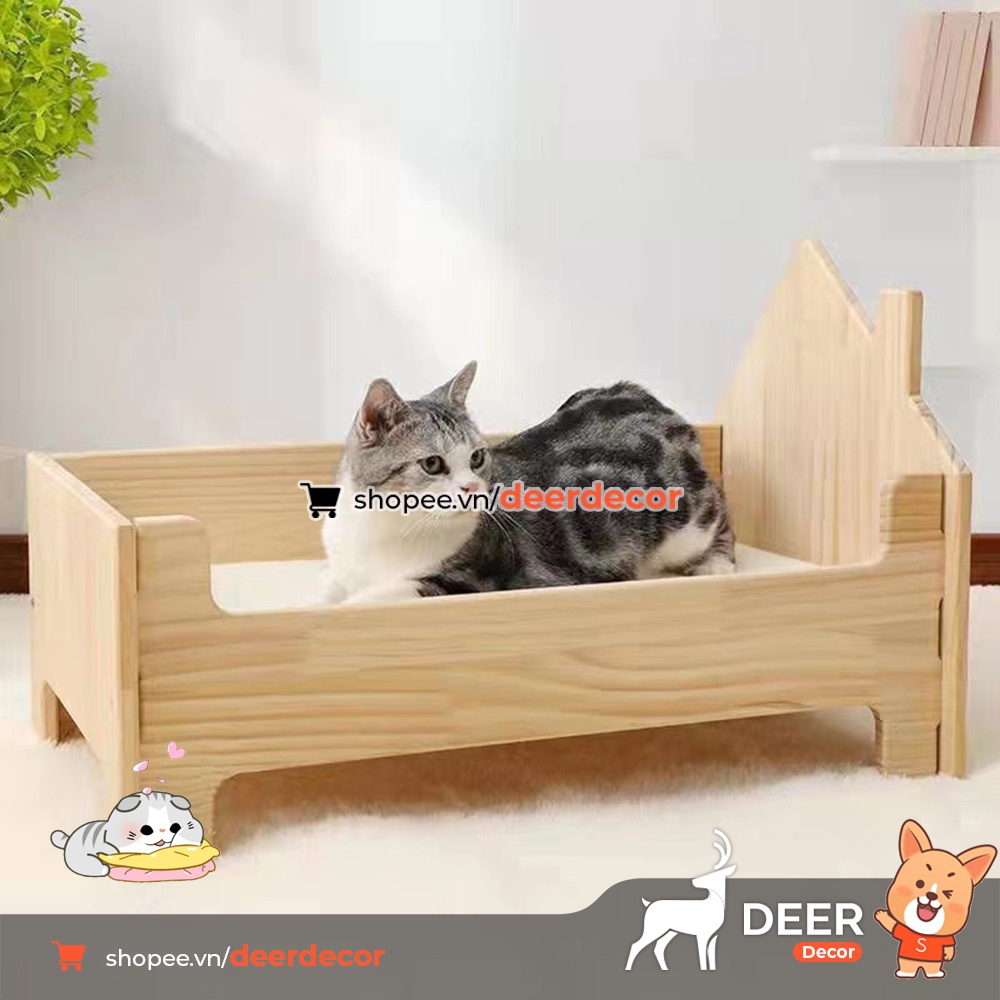 Giường Ngủ Cho Mèo Bằng Gỗ Tự Nhiên Bền Đẹp - DEER DECOR