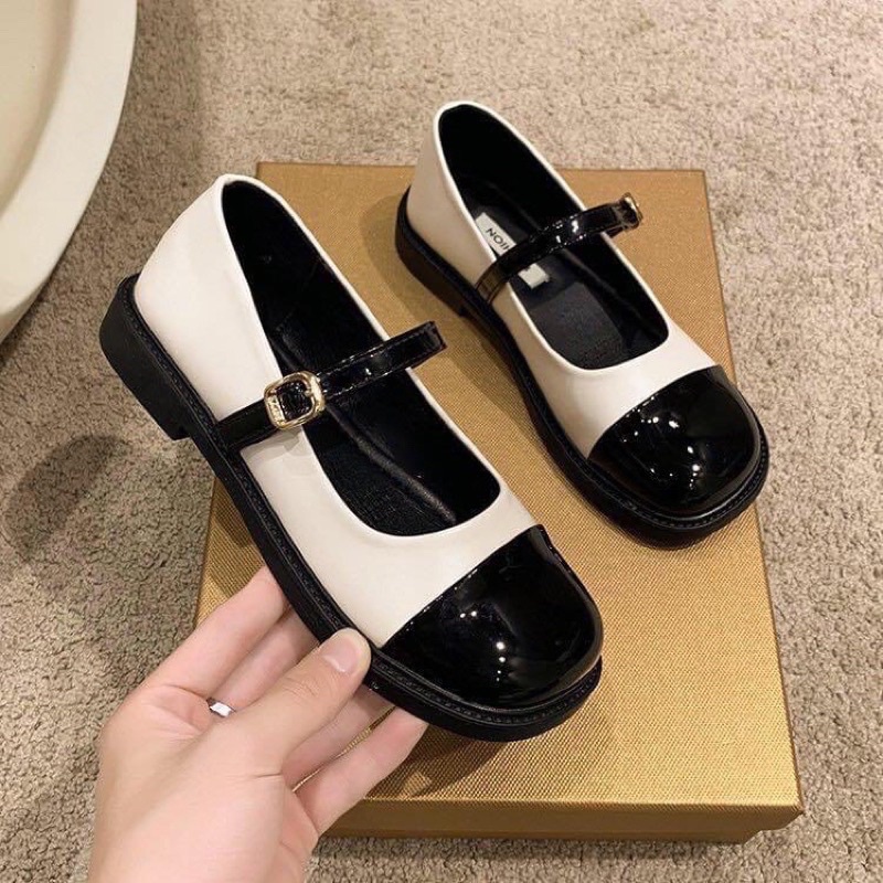 Giày búp bê nữ mũi vuông lolita mẫu mới da bóng