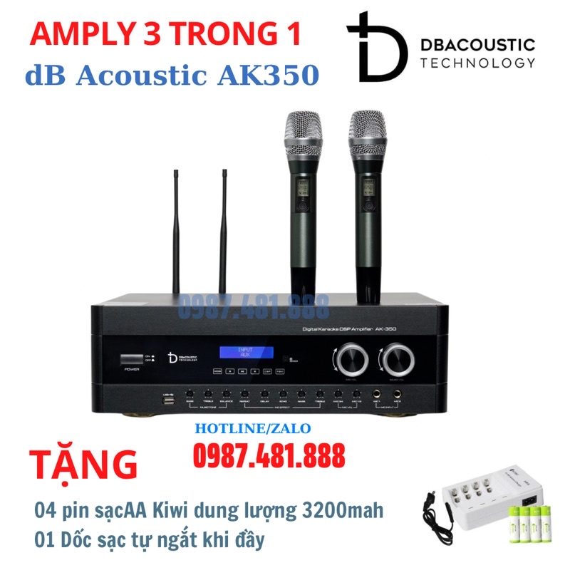 dB Acoustic AK350 - Amply 3 trong 1 cao cấp nghe nhạc, hát karaoke cực hay - tặng bộ pin và sạc - hàng chính hãng