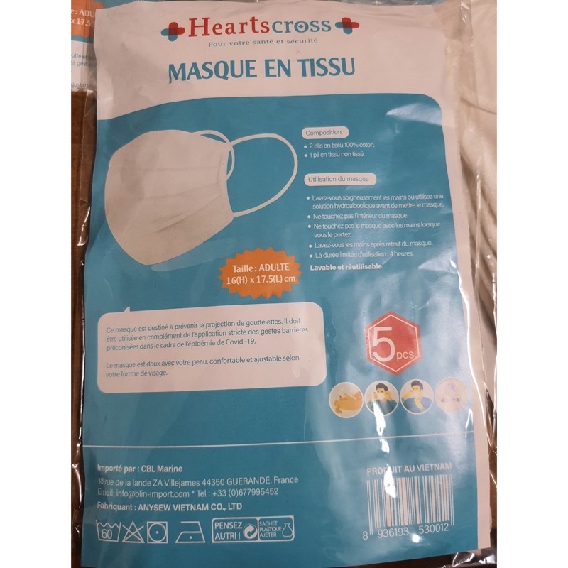 Thùng 500 chiếc khẩu trang vải xuất Pháp heartcross
