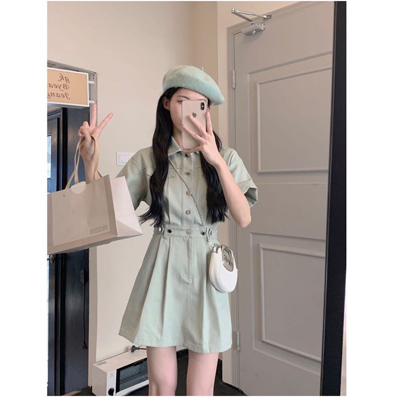 Jumpsuit nữ ngắn phối cúc sang chảnh, Set jum liền thân cổ sơ mi quần kiểu đuôi cá dễ thương | BigBuy360 - bigbuy360.vn