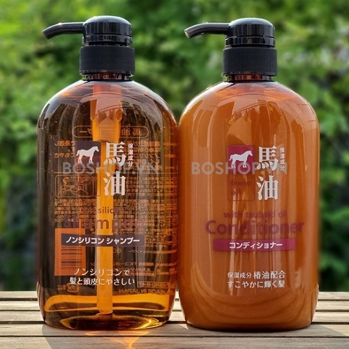 Dầu Gội Kumano Non-Silicon Giảm Hư Tổn Chiết Xuất Từ Dầu Ngựa Cosme Station Horse Oil Shampoo 600ml Nhật Bản