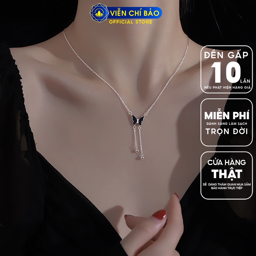 Dây chuyền  bạc nữ cánh bướm đen bi treo chất liệu bạc Ý 925 thời trang phụ kiện trang sức Viễn Chí Bảo D000270