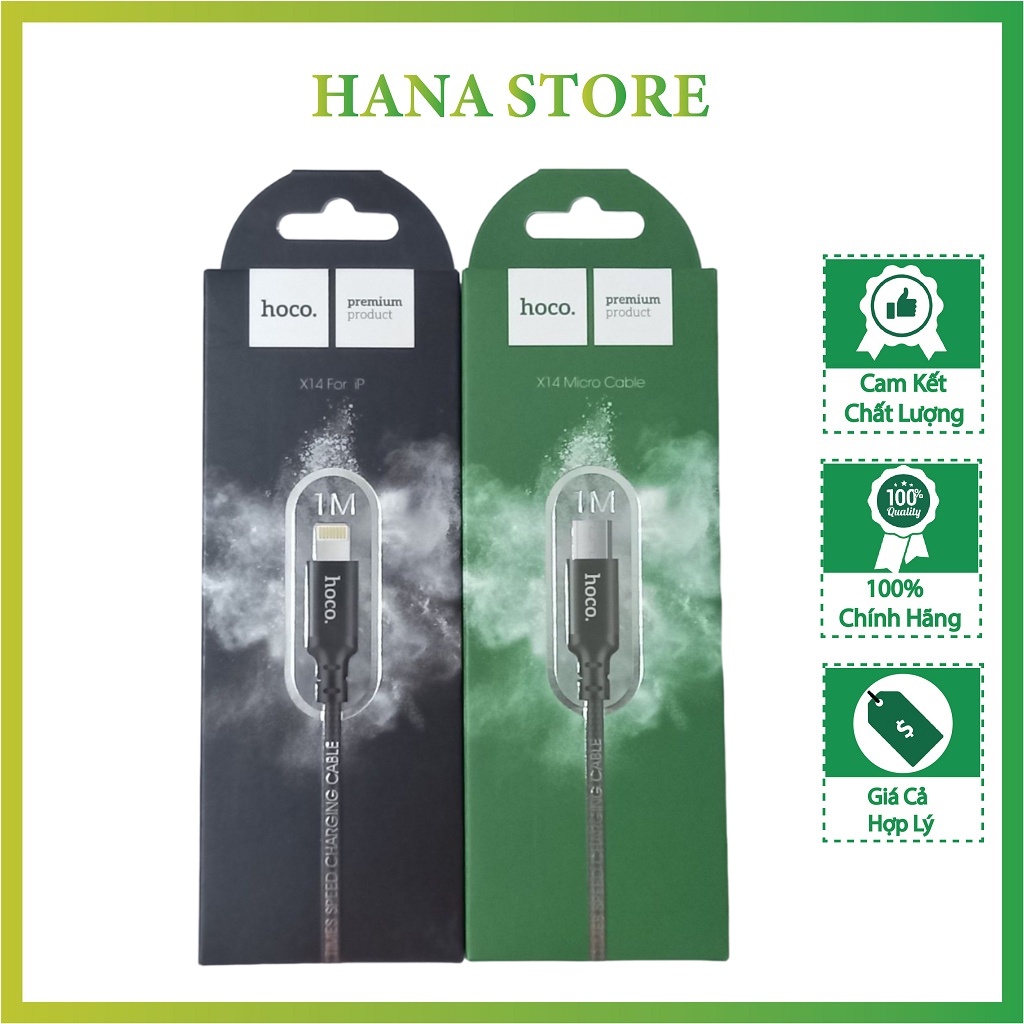 Cáp Sạc Nhanh Hoco X14 - 1M Bọc Dù Cho Các Dòng Điện Thoại-Hana store