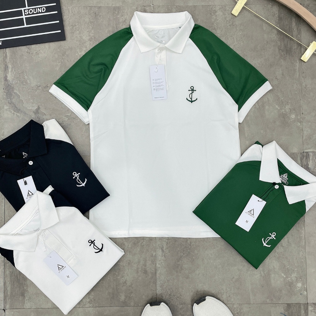 Áo Polo Nam Cổ Bẻ Cotton Cá Sấu Mỏ Neo Thêu Nổi Áo Thun Ngắn Tay Có Cổ Co Giãn