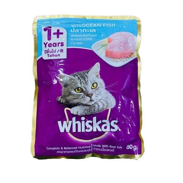 PATE CHO MÈO CON/MÈO TRƯỞNG THÀNH WHISKAS GÓI 80G