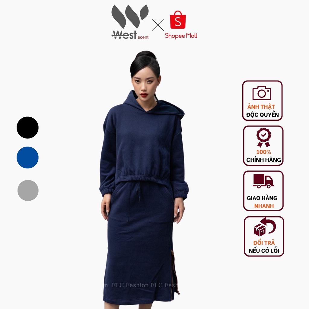 Set Nỉ Nữ WEST SCENT Áo Hoodie Có Mũ Và Chân Váy Dài Xuông Chất Nỉ Bông Cao Cấp Kiểu Dáng Thể Thao Năng Động