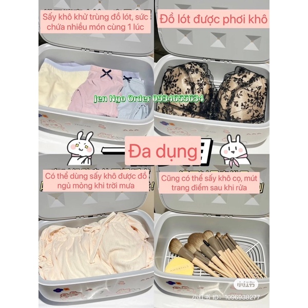 Chính hãng- Máy sấy đồ lót, đồ trang điểm kèm khử trùng UV mini YEOCARE