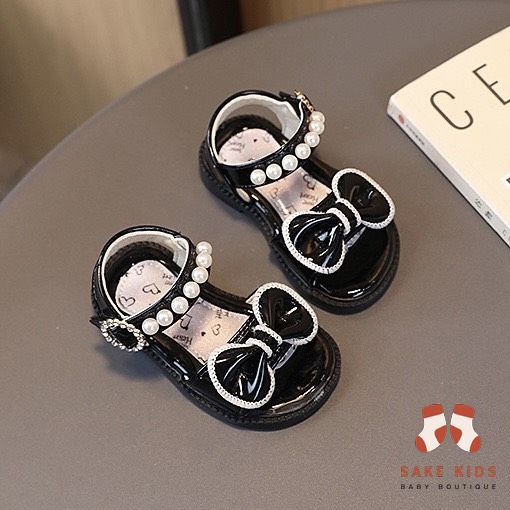 Sandal tập đi cho bé - Dép quai hậu Nơ xinh đính ngọc chất da PU êm mềm cho bé từ 1-3 tuổi M110