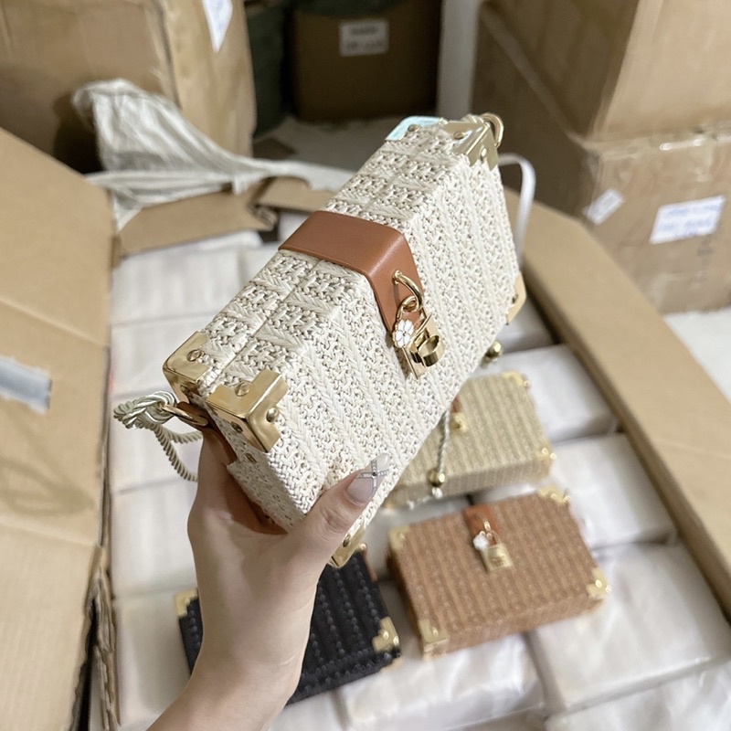 MT065 Túi cói vintage dáng cốp chữ nhật size 20cm