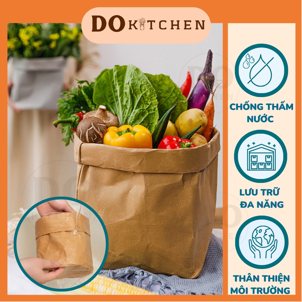 Túi đựng thực phẩm, rau củ quả, văn phòng phẩm, giấy kraft chống thấm nước 2 lớp Dokitchen đa năng, trồng cây, giặt được