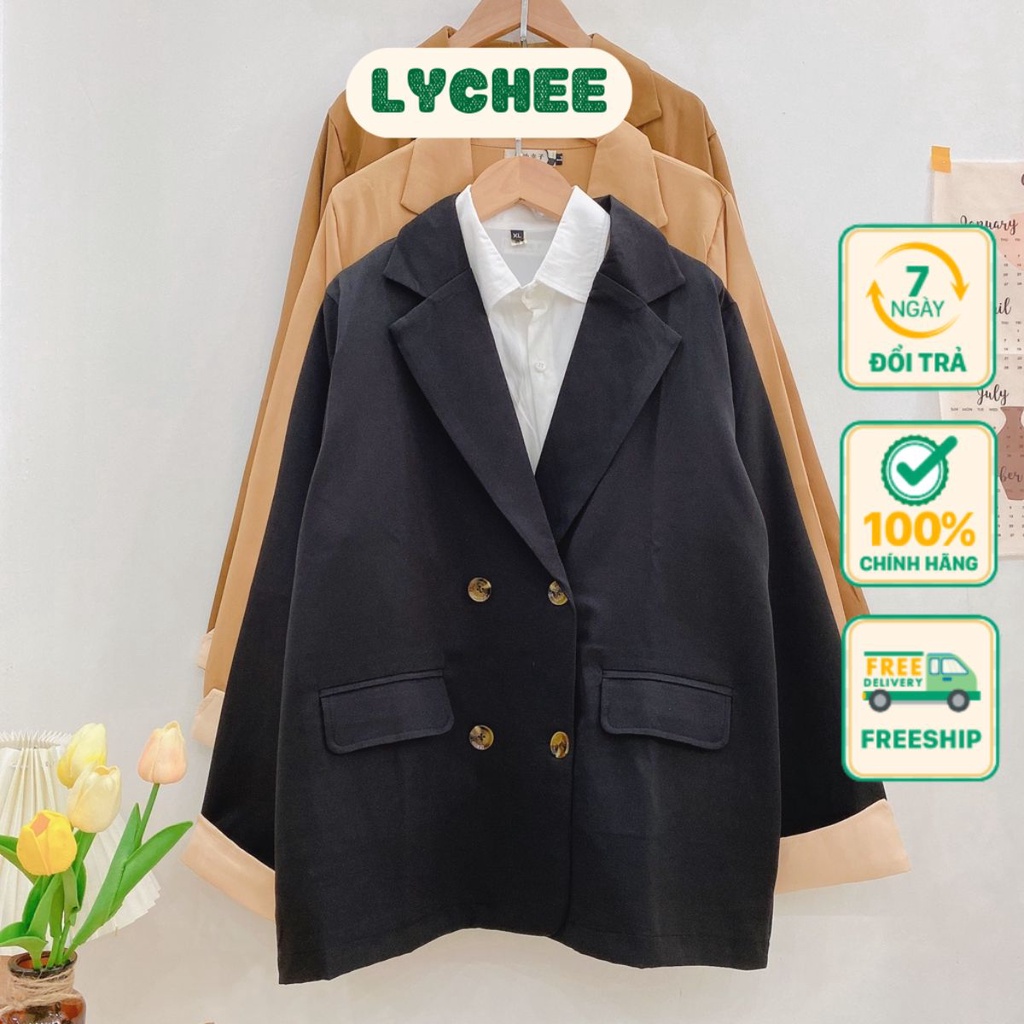 Áo blazer dài tay phối túi thật đứng form 1 lớp tay áo xắn cách điệu phong cách clasic có bigsize Lychee Lady store #108