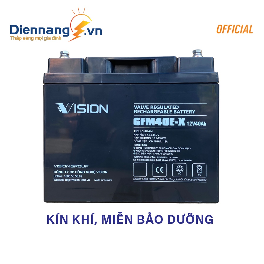 Ắc quy Vision 6FM40E-X, bình ắc quy 12V - 40Ah cho UPS, Inverter, xe đạp điện v.v..