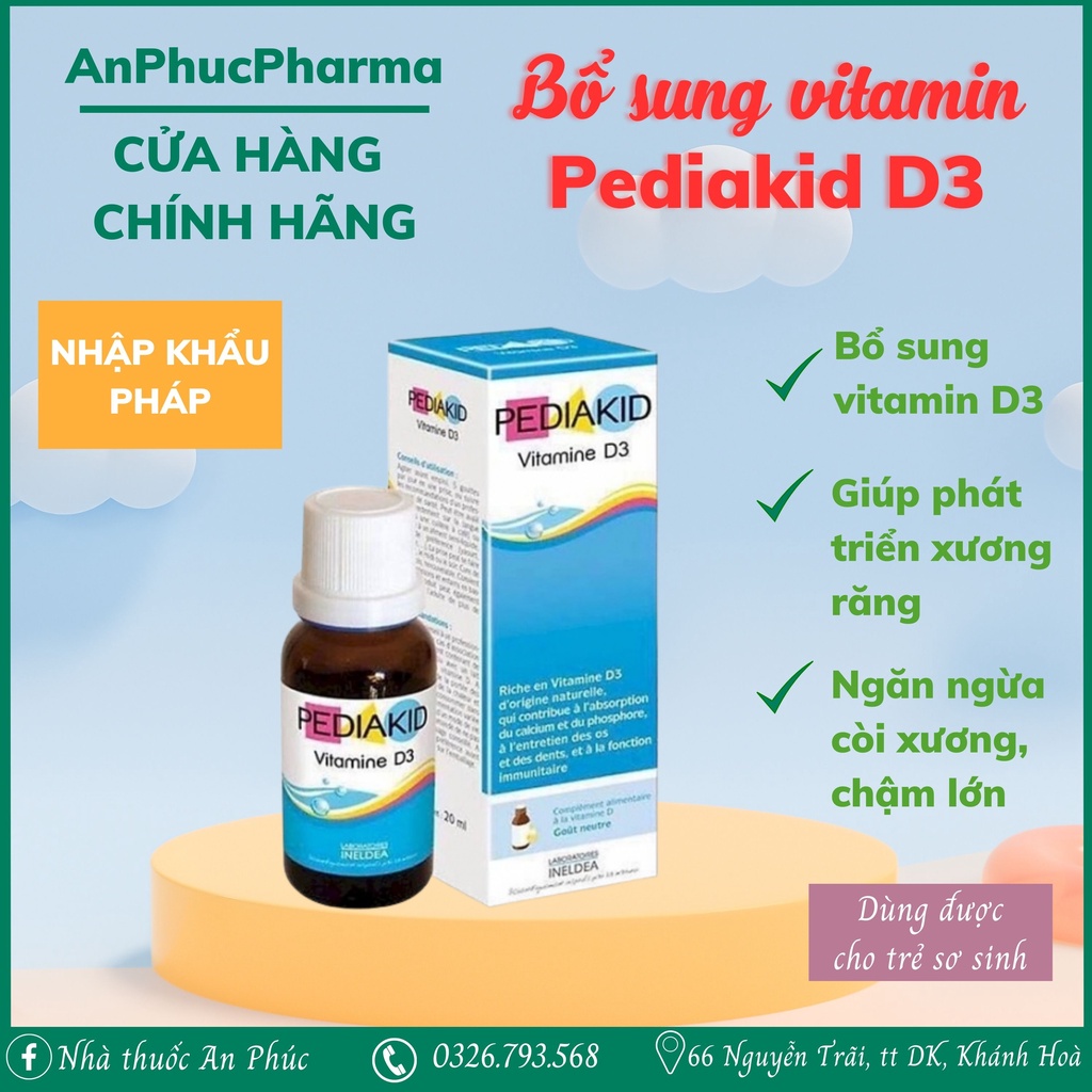 Siro Pediakid Vitamine D3 Bổ Sung Vitamin D Tăng Hấp Thụ Canxi Nhập Khẩu Từ Pháp Chai 20ml