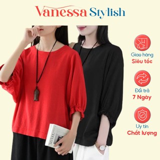 Áo kiểu nữ cổ tròn tay lỡ Vanessa Stylish áo đũi dáng cánh dơi form rộng bigsize che khuyết điểm AKH.45