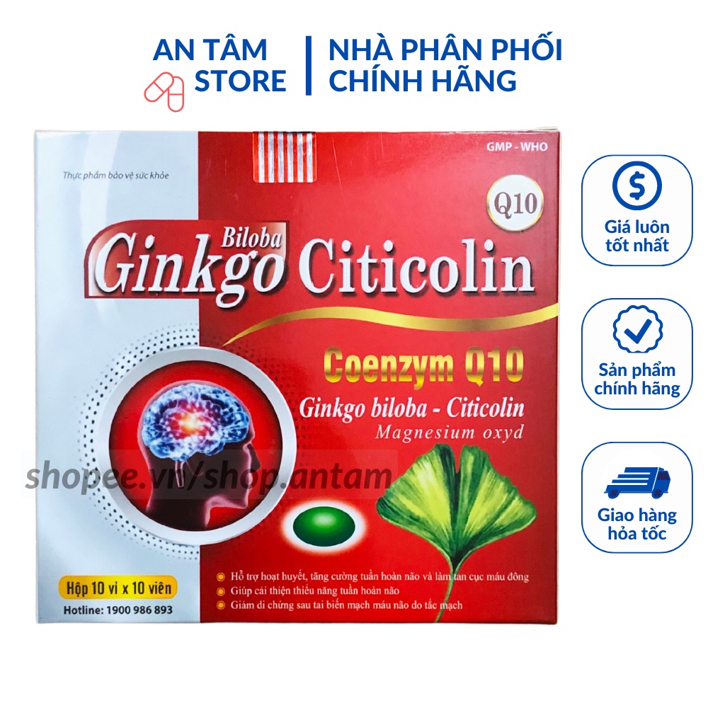 Viên uống bổ não Ginkgo Biloba Citicolin Coenzym Q10 giúp hoạt huyết, dưỡng não