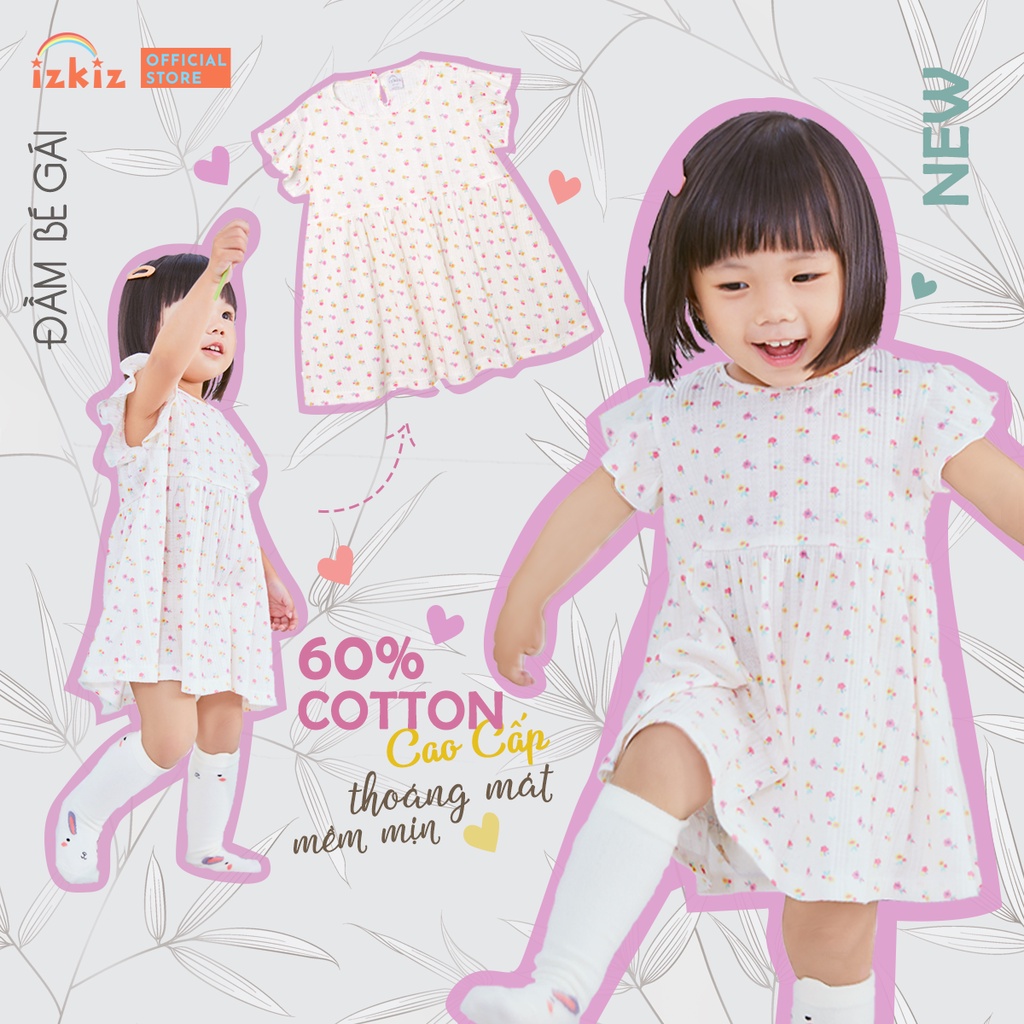 Đầm Bé Gái IZKIZ Cotton Cao Cấp Họa Tiết Hoa, Đồ Đẹp Cho Bé Gái 7-16kg