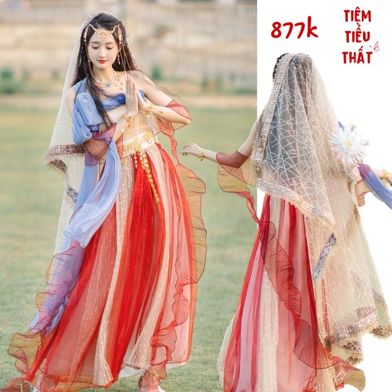 Trang phục đôn hoàng cổ trang đỏ pha ( sẵn kèm voan đầu )