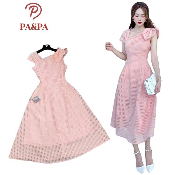 Váy đầm nữ dáng xòe lệch vai kết nơ kiểu dáng sang trọng thích hợp cho nàng dực tiệc, đi chơi YV93 MIN FASHION
