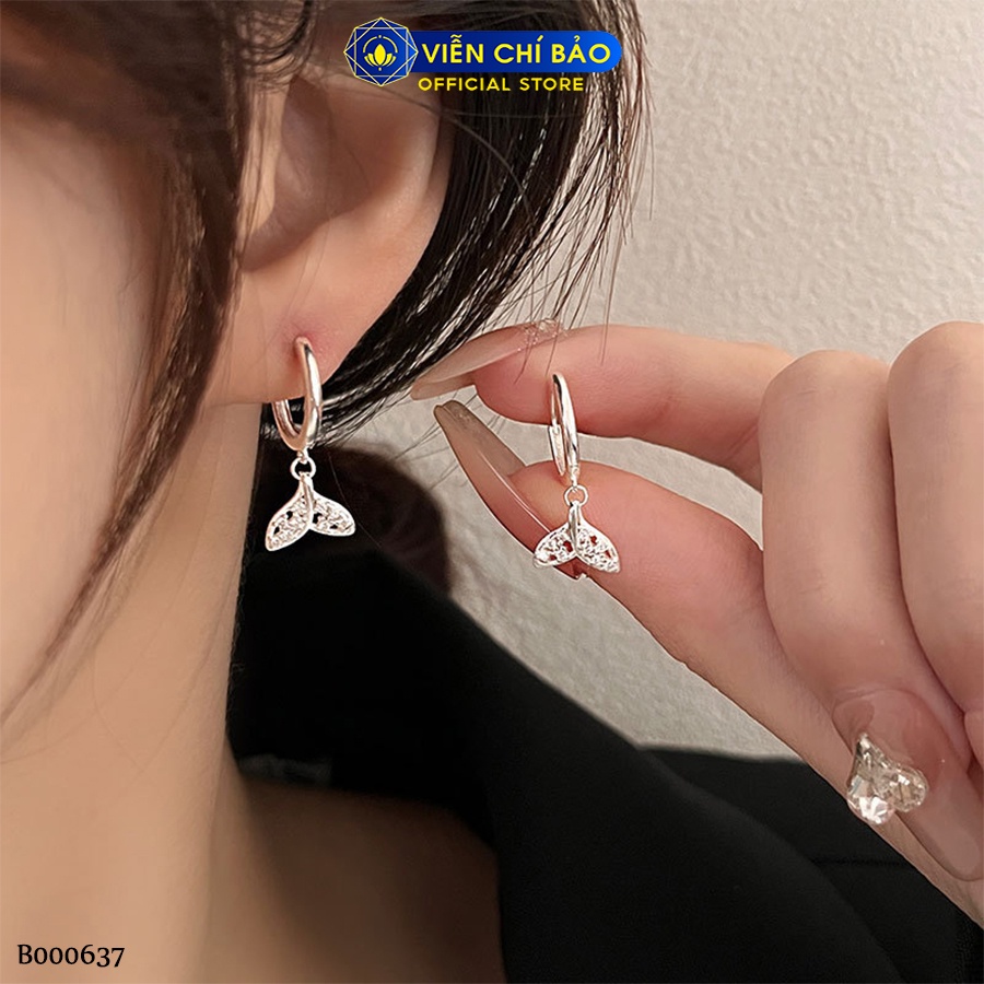 Bông tai bạc nữ đuôi cá khóa tròn chất liệu bạc Ý 925 thời trang phụ kiện trang sức Viễn Chí Bảo B000637