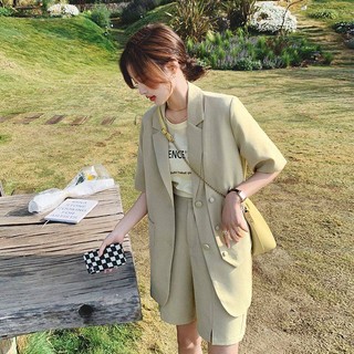 Set đồ nữ áo blazer ngắn tay, quần short nữ form rộng bộ vest nữ quần đùi kiểu hàn quốc bộ đồ nữ đi chơi sd276