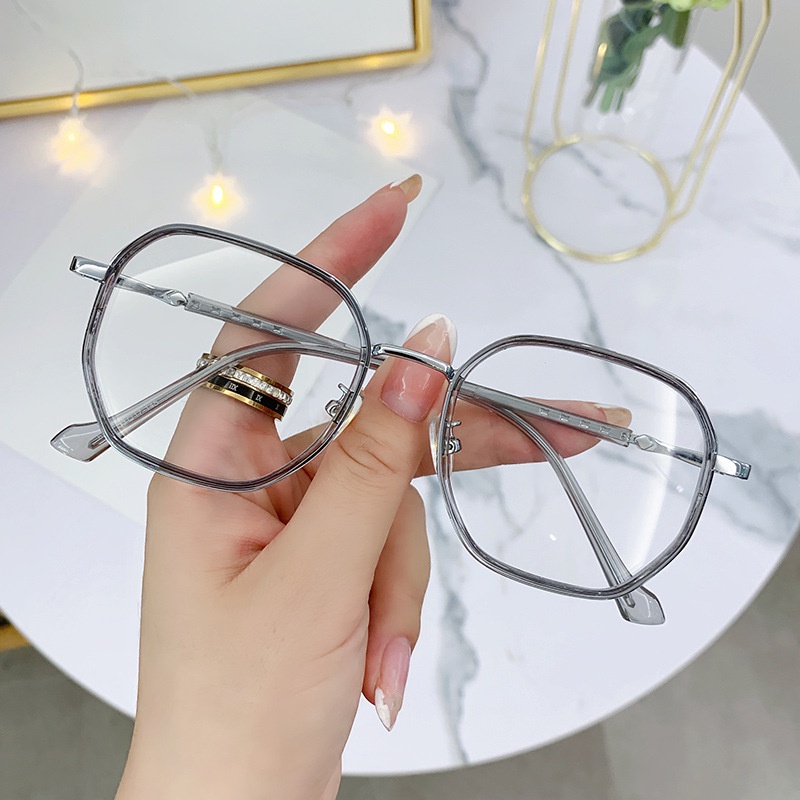 Gọng kính chống ánh sáng xanh TR mới thời trang nữ lưới đa giác màu đỏ gương phẳng hợp nam sinh viên có thể được bị cận