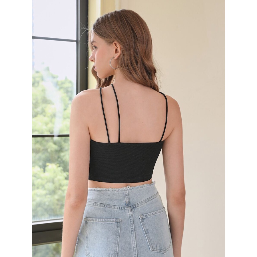 Áo croptop nữ hai dây JUNE.SG co giãn Áo croptop nữ body hai dây D015