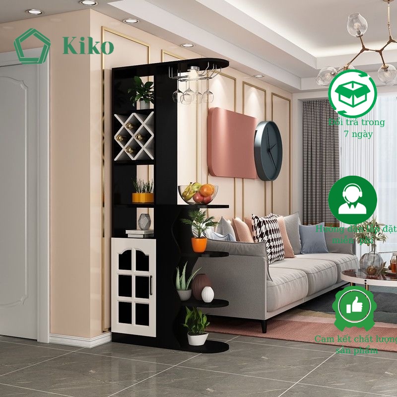 Tủ Rượu Gỗ Để Sàn Cánh Kính Kèm Gía Treo Ly - Gỗ MDF 15mm chống Mọt Đa Năng KIKO TR 1086